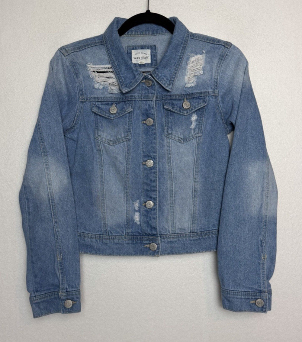 Wax Jeans Women's Denim Jacket Distressed Blue Jean Jacket Size Small Light Wash